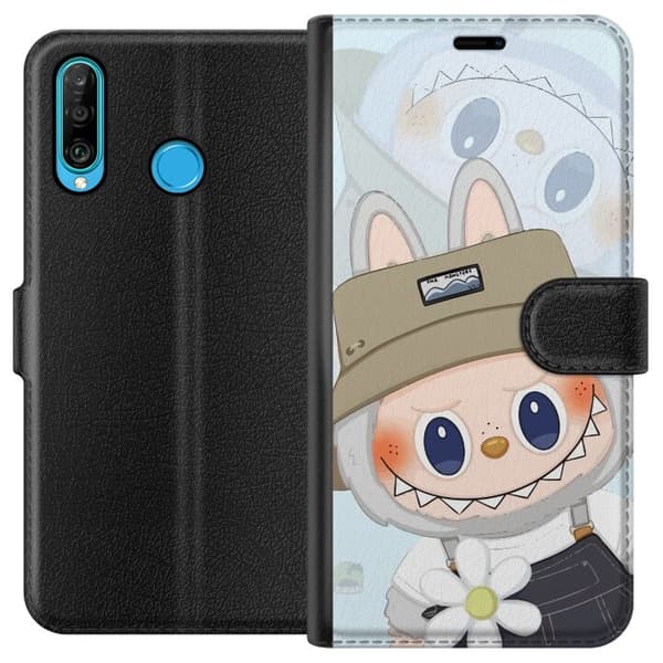 Huawei P30 lite Lommeboketui Labubu med hatt - Pop Mart-figur Mr. Butcher i retrostil med karakter
