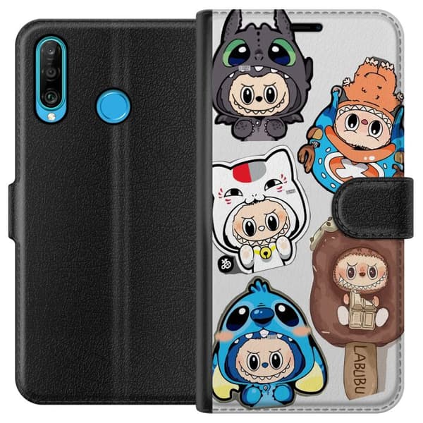 Huawei P30 lite Tegnebogsetui Labubu figur samling - Pop Mart Labubu The Monsters i farverigt design