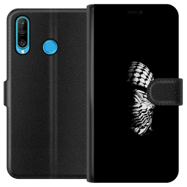 Huawei P30 lite Tegnebogsetui Keffiyeh-mønster - klassisk sort-hvid palæstinensisk tørklæde med kulturel betydning