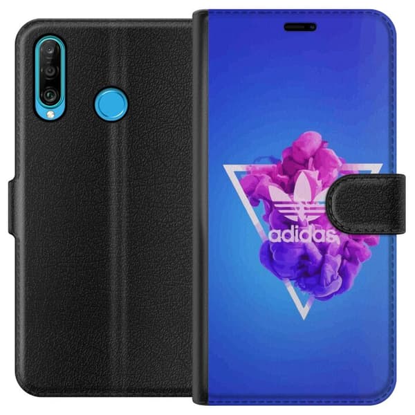 Huawei P30 lite Tegnebogsetui Adidas-inspireret blåt design - sporty motiv med retrovibe i blå toner
