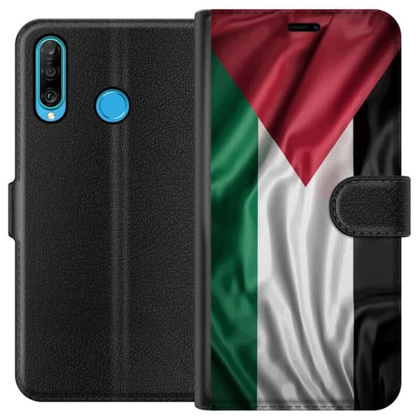 Huawei P30 lite Tegnebogsetui Palestinaflaget – ikonisk frihedssymbol i rød, sort, hvid og grøn
