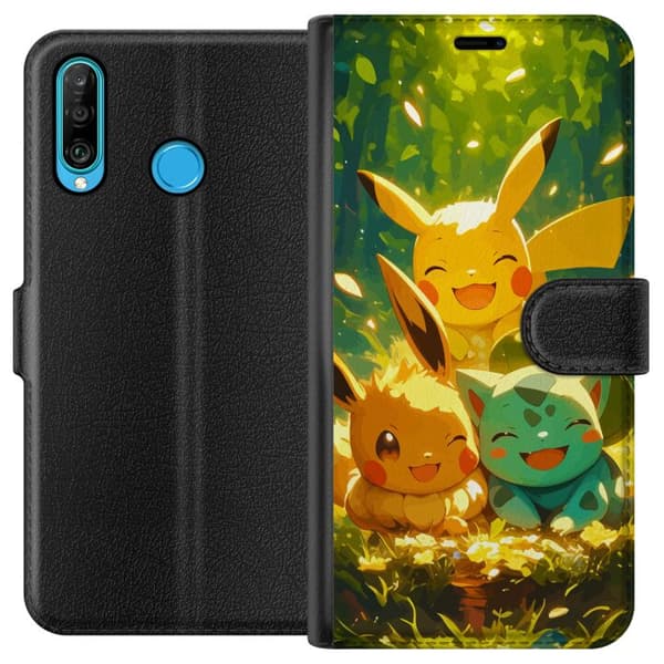 Huawei P30 lite Tegnebogsetui Pixelmonster spillestil - farverig design til retro-elskende gamere