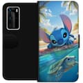 Miniatyrbild 1 av 3: Huawei P40 Pro Plånboksfodral Stitch med sköldpadda – söt blå alien i tropisk strandmiljö från Disney