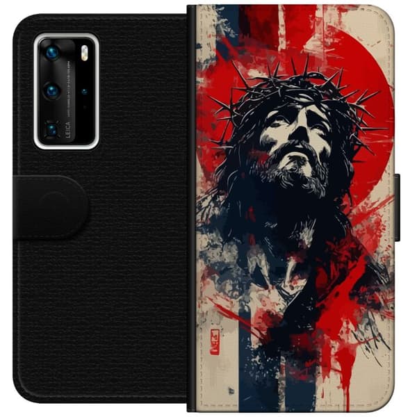 Huawei P40 Pro Plånboksfodral Jesus med kors – kristet motiv med stark symbolik om tro och hopp