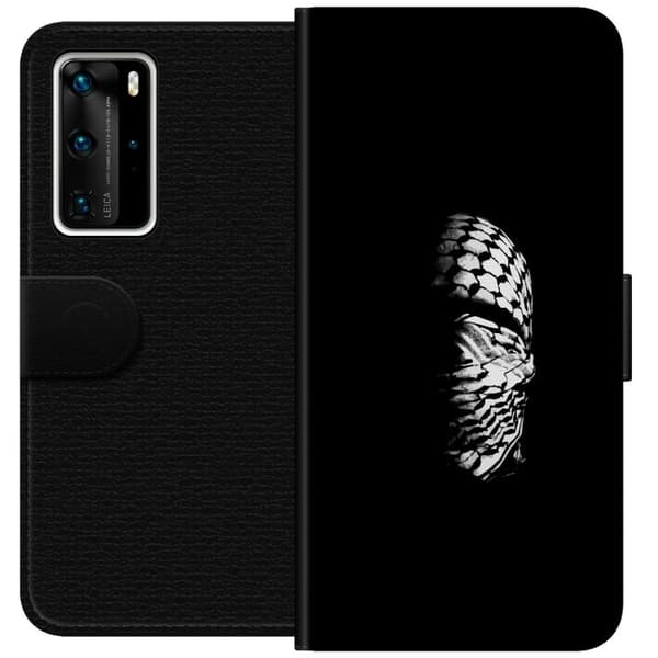 Huawei P40 Pro Plånboksfodral Keffiyeh-mönster – klassisk svartvit palestinasjal med kulturell tyngd