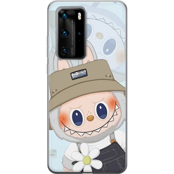 Huawei P40 Pro Genomskinligt Skal Labubu med hatt – Pop Mart-figur Mr. Butcher i retro stil med karaktär