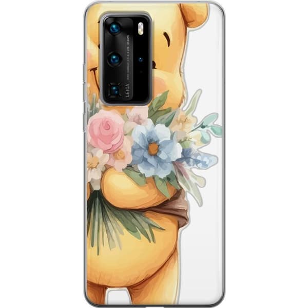 Huawei P40 Pro Genomskinligt Skal Nalle Puh med blommor – klassisk barnfavorit i blommande vårmiljö