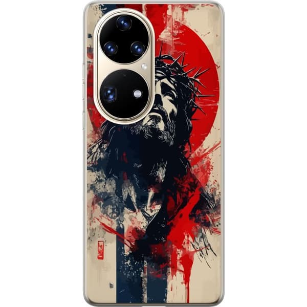 Huawei P50 Pro Gennemsigtig cover Jesus med kors - kristent motiv med stærk symbolik om tro og håb