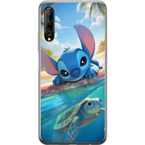 Huawei P smart Pro 2019 Genomskinligt Skal Stitch med sköldpadda – söt blå alien i tropisk strandmiljö från Disney