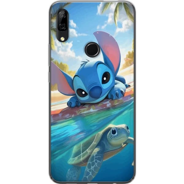Huawei P Smart Z Genomskinligt Skal Stitch med sköldpadda – söt blå alien i tropisk strandmiljö från Disney
