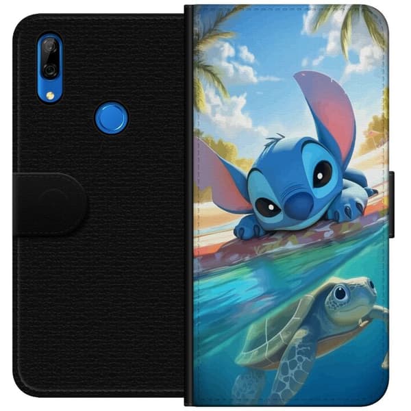 Huawei P Smart Z Lommeboketui Stitch med skilpadde - søt blå alien i tropisk strandmiljø fra Disney