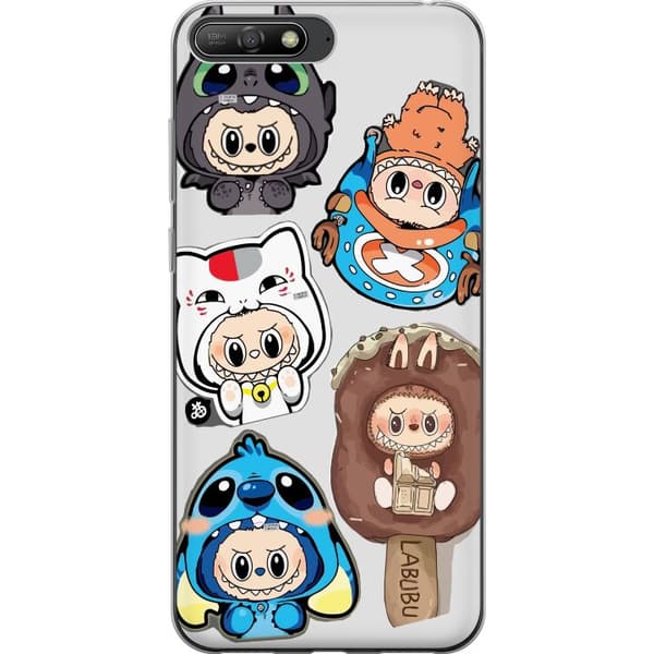 Huawei Y6 (2018) Gennemsigtig cover Labubu figur samling - Pop Mart Labubu The Monsters i farverigt design