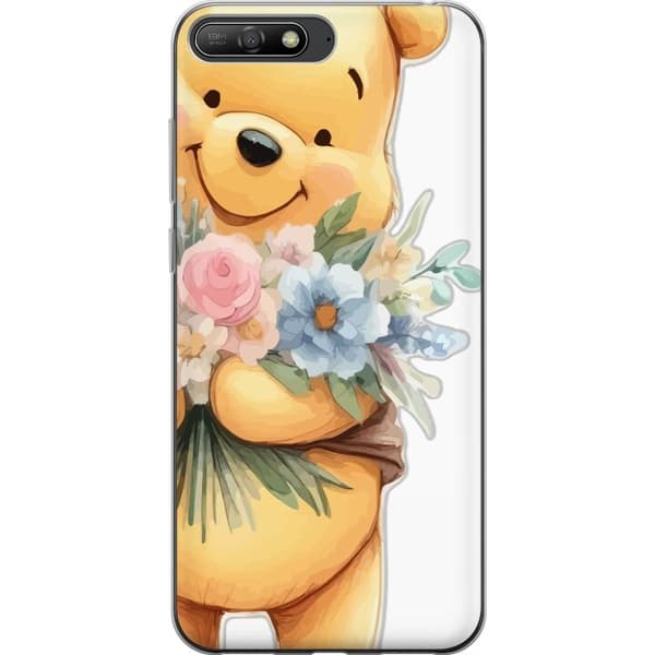Huawei Y6 (2018) Läpinäkyvä kuori Nalle Puh kukkien kanssa - klassinen lasten suosikki kukkivassa keväisympäristössä