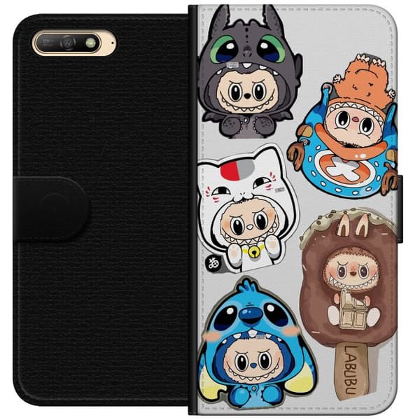 Huawei Y6 (2018) Plånboksfodral Labubu figursamling – Pop Mart Labubu The Monsters i färgglad design