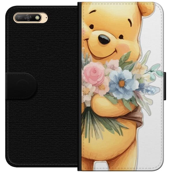 Huawei Y6 (2018) Lommeboketui Nalle Puh med blomster - klassisk barnefavoritt i en blomstrende vår miljø