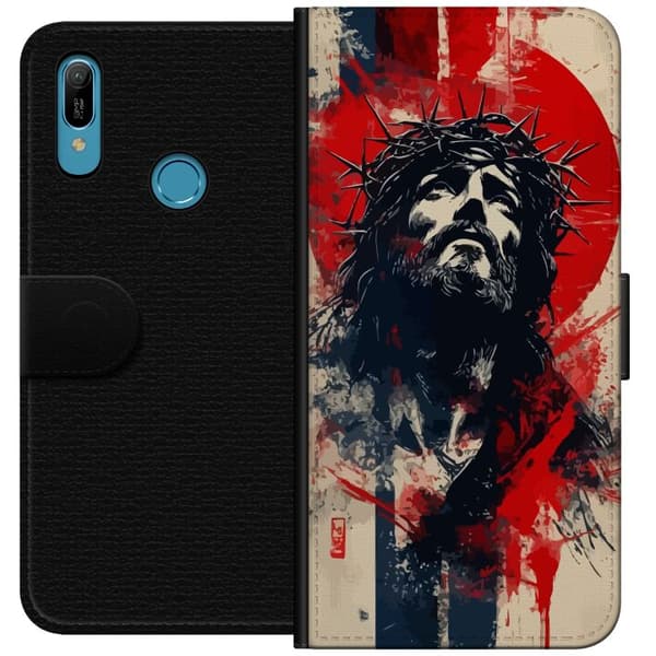 Huawei Y6 (2019) Plånboksfodral Jesus med kors – kristet motiv med stark symbolik om tro och hopp