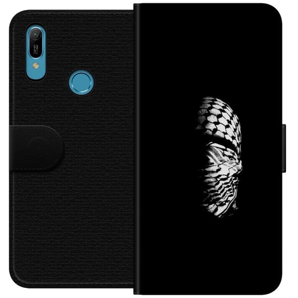 Huawei Y6 (2019) Lompakkokotelo Keffiyeh-kuviointi - klassinen palestiinalainen mustavalkoinen shaali, jolla on kulttuurinen merkitys