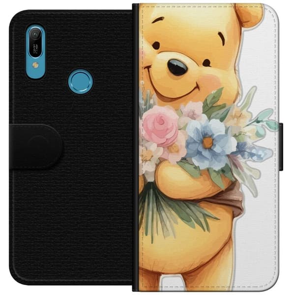 Huawei Y6 (2019) Lompakkokotelo Nalle Puh kukkien kanssa - klassinen lasten suosikki kukkivassa keväisympäristössä