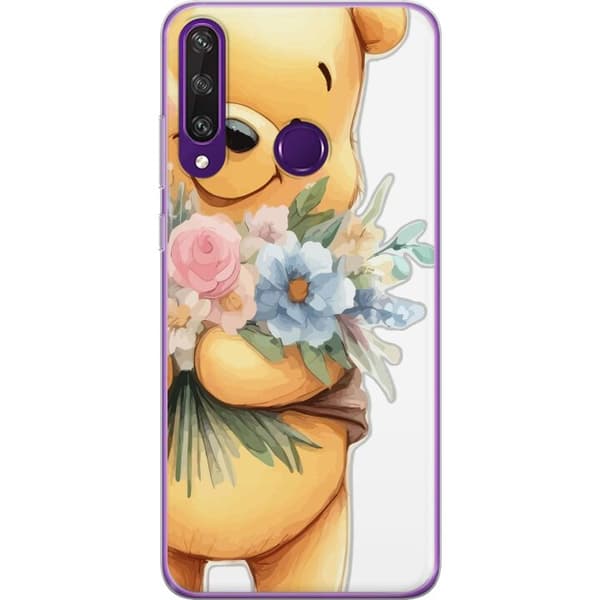 Huawei Y6p Genomskinligt Skal Nalle Puh med blommor – klassisk barnfavorit i blommande vårmiljö