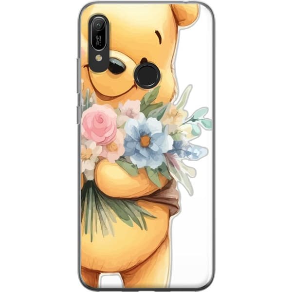 Huawei Y6 (2019) Gennemsigtig cover Nalle Puh med blomster - klassisk børnefavorit i en blomstrende forårs miljø