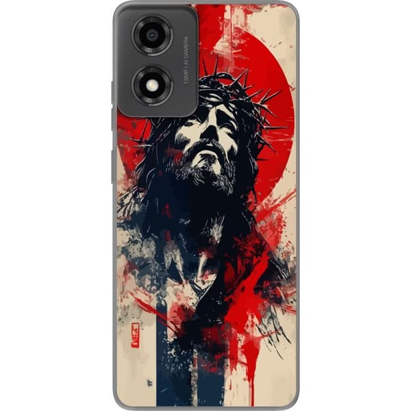 Motorola Moto E14 Gennemsigtig cover Jesus med kors - kristent motiv med stærk symbolik om tro og håb