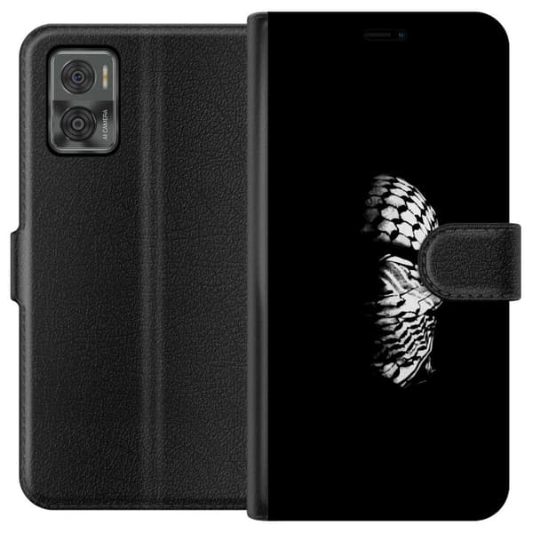 Motorola Moto E22i Plånboksfodral Keffiyeh-mönster – klassisk svartvit palestinasjal med kulturell tyngd