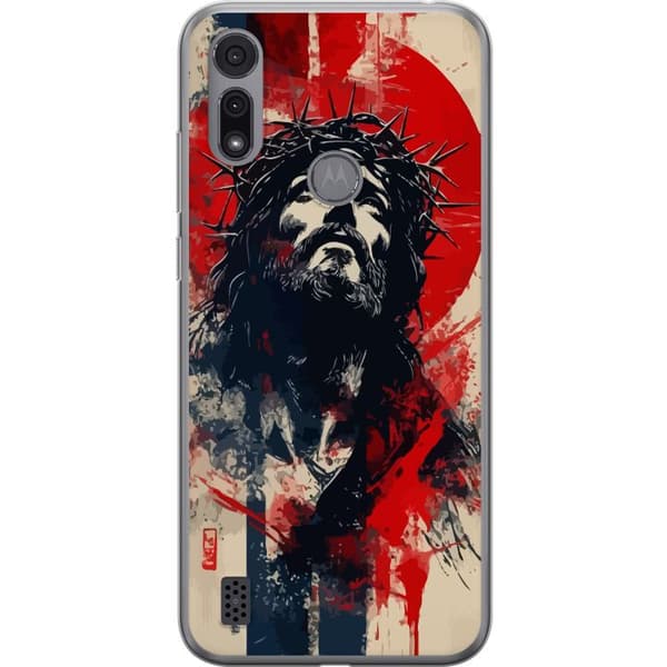 Motorola Moto E6i Gennemsigtig cover Jesus med kors - kristent motiv med stærk symbolik om tro og håb