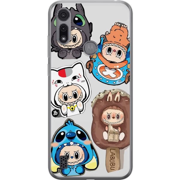 Motorola Moto E6i Gennemsigtig cover Labubu figur samling - Pop Mart Labubu The Monsters i farverigt design