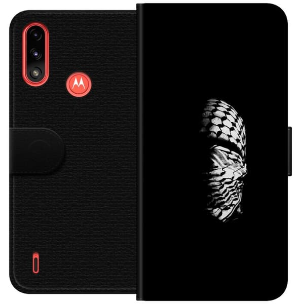 Motorola Moto E7 Power Plånboksfodral Keffiyeh-mönster – klassisk svartvit palestinasjal med kulturell tyngd