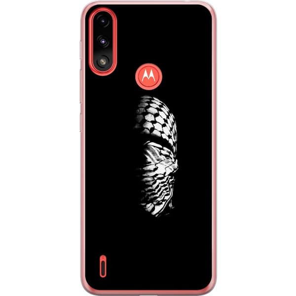 Motorola Moto E7 Power Genomskinligt Skal Keffiyeh-mönster – klassisk svartvit palestinasjal med kulturell tyngd