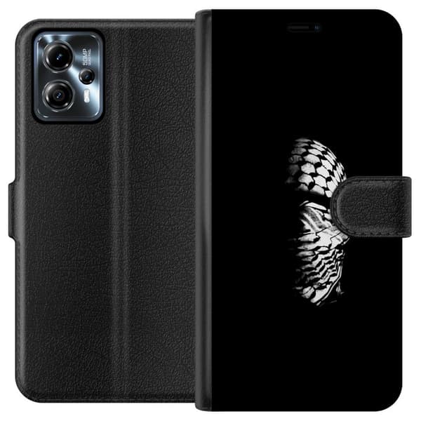 Motorola Moto G13 Plånboksfodral Keffiyeh-mönster – klassisk svartvit palestinasjal med kulturell tyngd