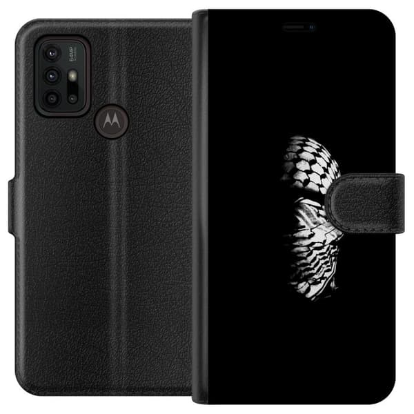 Motorola Moto G30 Tegnebogsetui Keffiyeh-mønster - klassisk sort-hvid palæstinensisk tørklæde med kulturel betydning