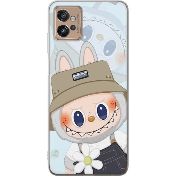 Motorola Moto G32 Gennemsigtig cover Labubu med hat - Pop Mart figur Mr. Butcher i retro-stil med karakter