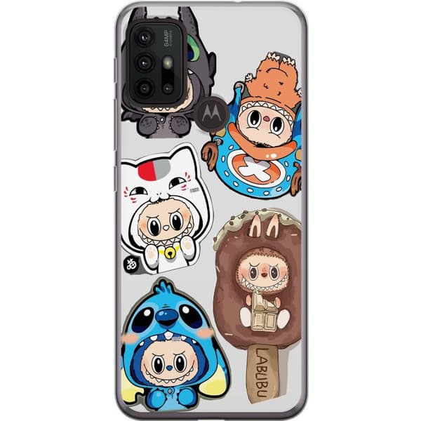 Motorola Moto G30 Gennemsigtig cover Labubu figur samling - Pop Mart Labubu The Monsters i farverigt design