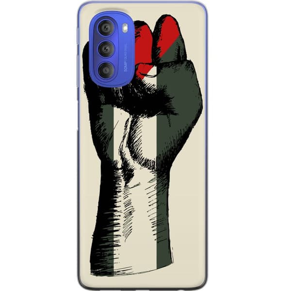 Motorola Moto G51 5G Gennemsigtig cover Hånd bundet i Palæstinas farver - kraftfuldt symbol for frihedsbevægelsen