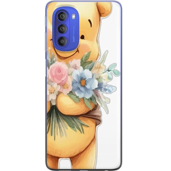Motorola Moto G51 5G Gjennomsiktig deksel Nalle Puh med blomster - klassisk barnefavoritt i en blomstrende vår miljø