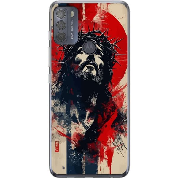Motorola Moto G50 Gennemsigtig cover Jesus med kors - kristent motiv med stærk symbolik om tro og håb