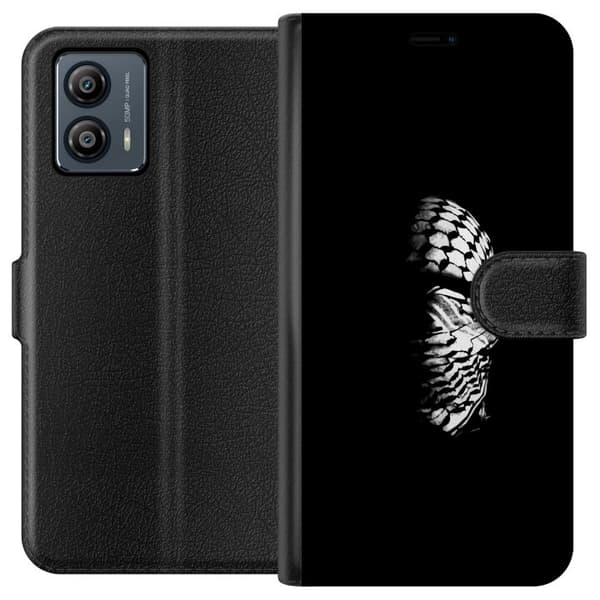Motorola Moto G53 Tegnebogsetui Keffiyeh-mønster - klassisk sort-hvid palæstinensisk tørklæde med kulturel betydning