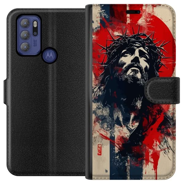 Motorola Moto G60S Tegnebogsetui Jesus med kors - kristent motiv med stærk symbolik om tro og håb