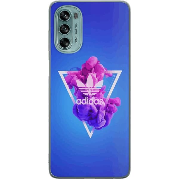 Motorola Moto G62 5G Gennemsigtig cover Adidas-inspireret blåt design - sporty motiv med retrovibe i blå toner