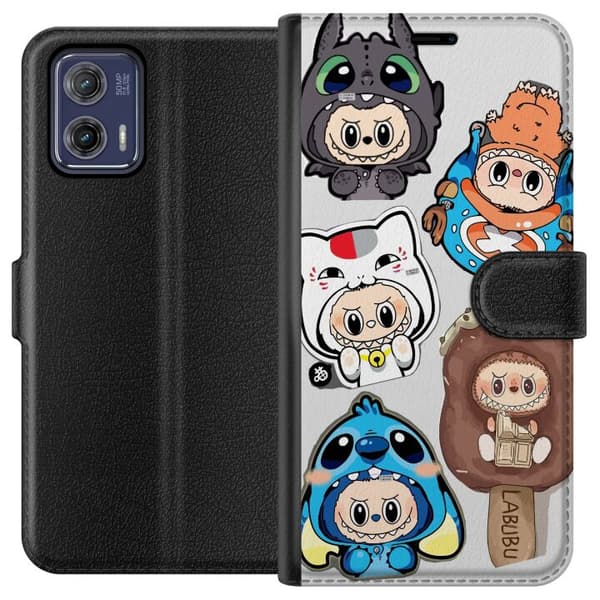 Motorola Moto G73 Tegnebogsetui Labubu figur samling - Pop Mart Labubu The Monsters i farverigt design