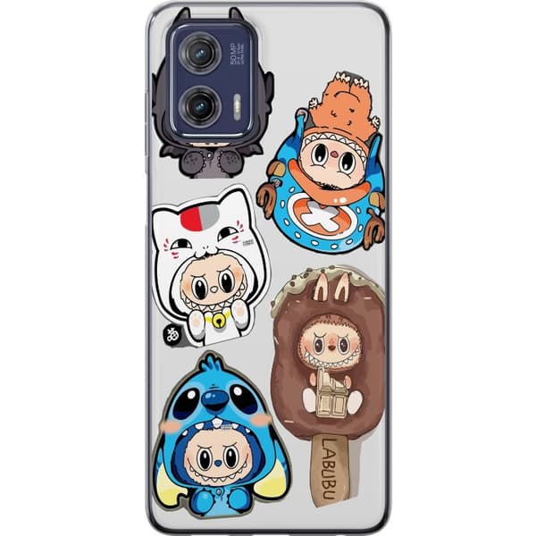 Motorola Moto G73 Läpinäkyvä kuori Labubu hahmokokoelma - Pop Mart Labubu The Monsters väriluulisessa muotoilussa