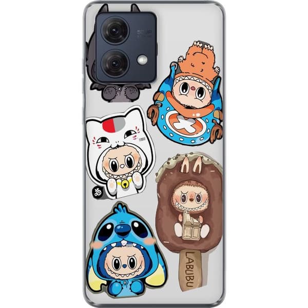 Motorola Moto G84 Gennemsigtig cover Labubu figur samling - Pop Mart Labubu The Monsters i farverigt design