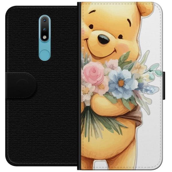 Nokia 2.4 Lommeboketui Nalle Puh med blomster - klassisk barnefavoritt i en blomstrende vår miljø