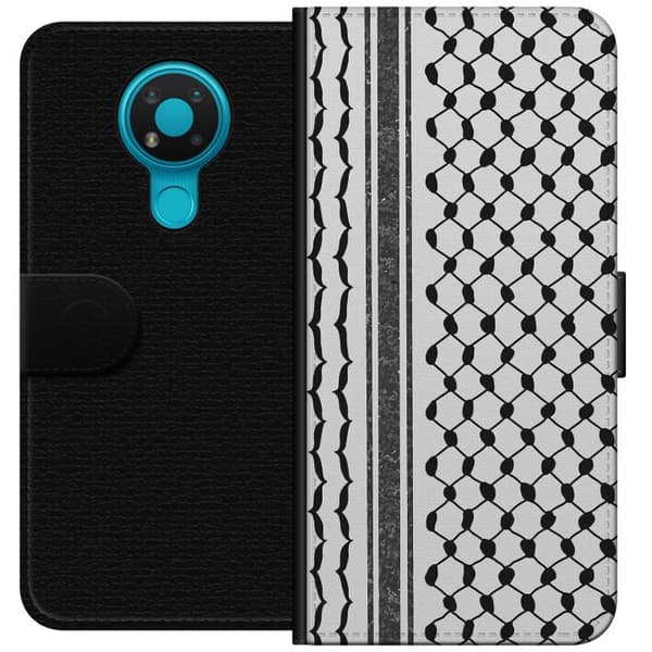 Nokia 3.4 Lompakkokotelo Palestiinalainen kuvio - perinteiseen tyyliin inspiroima keffiyeh-kangas