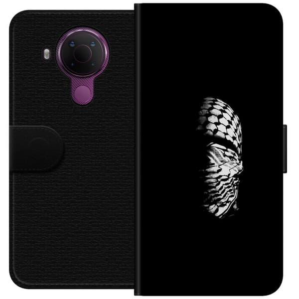Nokia 5.4 Lompakkokotelo Keffiyeh-kuviointi - klassinen palestiinalainen mustavalkoinen shaali, jolla on kulttuurinen merkitys