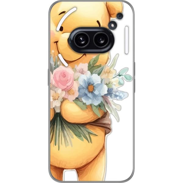 Nothing Phone (2a) Genomskinligt Skal Nalle Puh med blommor – klassisk barnfavorit i blommande vårmiljö