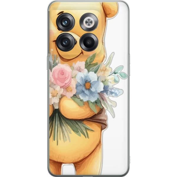 OnePlus 10T Gennemsigtig cover Nalle Puh med blomster - klassisk børnefavorit i en blomstrende forårs miljø