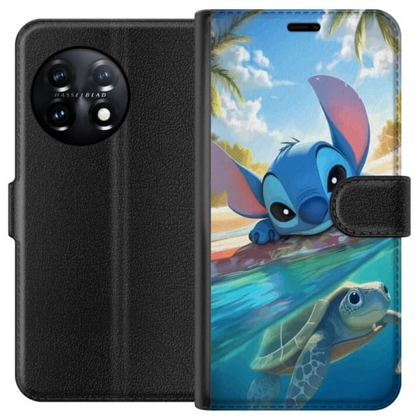 OnePlus 11 Lommeboketui Stitch med skilpadde - søt blå alien i tropisk strandmiljø fra Disney
