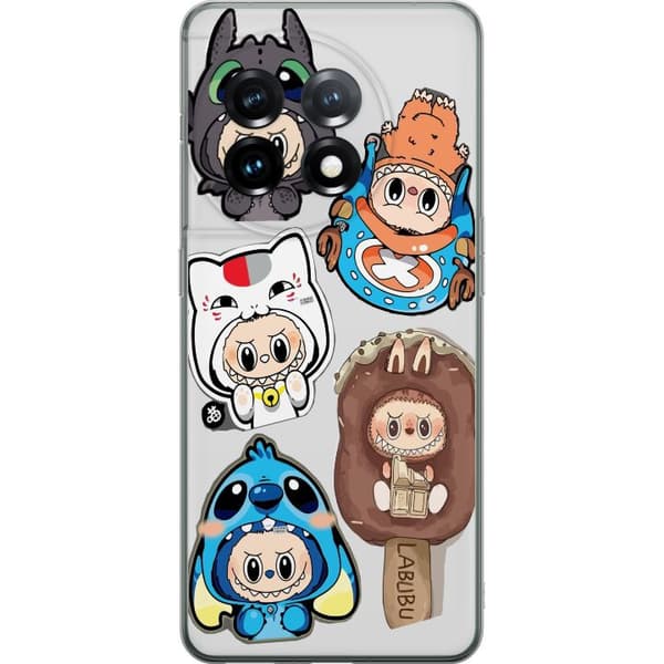 OnePlus 11 Läpinäkyvä kuori Labubu hahmokokoelma - Pop Mart Labubu The Monsters väriluulisessa muotoilussa